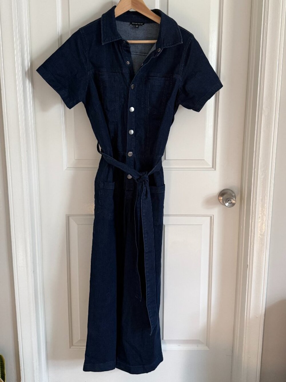 Universal Standard Kate Tie Waist Denim Jumpsuit, size 2XS (equivalent 6-8)